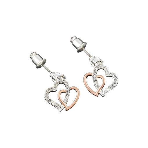 Picture of SILVER AND ROSE GOLD PLATED 2 HEART EARINGS